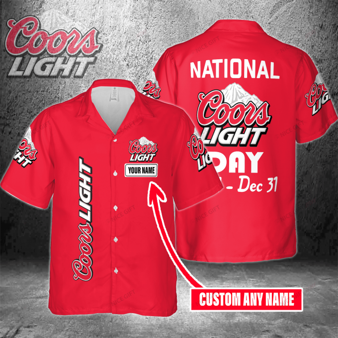 National Coors Light Day Jan 1 – Dec 31 Custom Name 3D Button 3D Button Hawaiian Shirt Gift for Men Dad Father Gift for Men Dad Father 3HS-F8C1