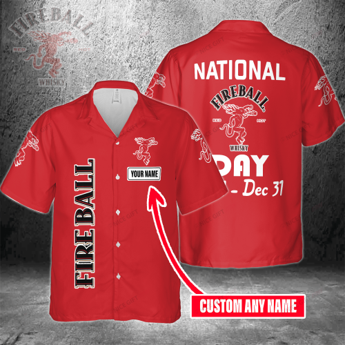 National Fireball Cinnamon Whisky Day Jan 1 – Dec 31 Custom Name 3D Button 3D Button Hawaiian Shirt Gift for Men Dad Father Gift for Men Dad Father 3HS-R2F6