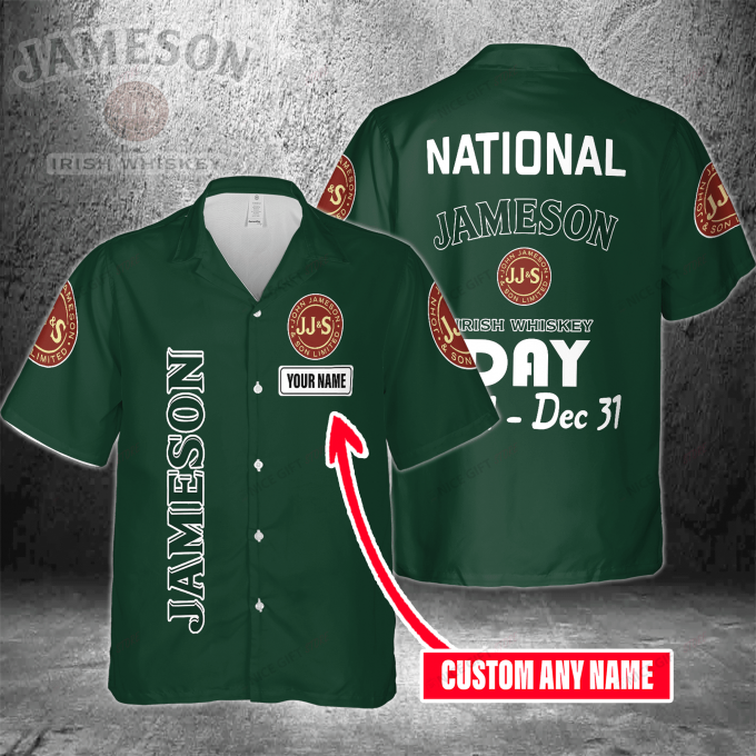 National Jameson Irish Whiskey Day Jan 1 – Dec 31 Custom Name 3D Button 3D Button Hawaiian Shirt Gift for Men Dad Father Gift for Men Dad Father 3HS-Z2B4