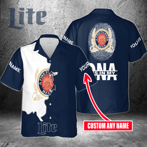 Miller Lite Custom Name It’s In My DNA 3D Button 3D Button Hawaiian Shirt Gift for Men Dad Father Gift for Men Dad Father 3HS-K5T2