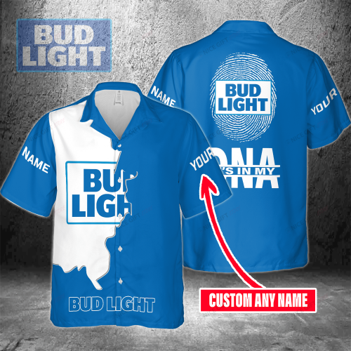Bud Light Custom Name It’s In My DNA 3D Button 3D Button Hawaiian Shirt Gift for Men Dad Father Gift for Men Dad Father 3HS-A9N9