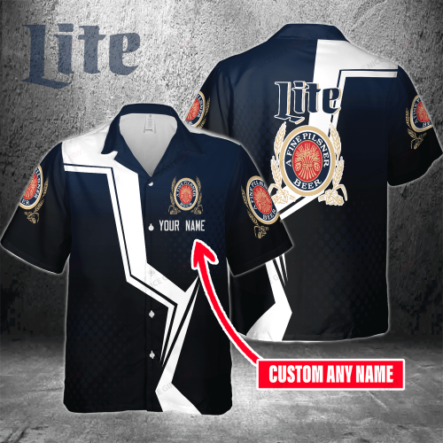Miller Lite Custom Name 3D Button 3D Button Hawaiian Shirt Gift for Men Dad Father Gift for Men Dad Father 3HS-T3F4