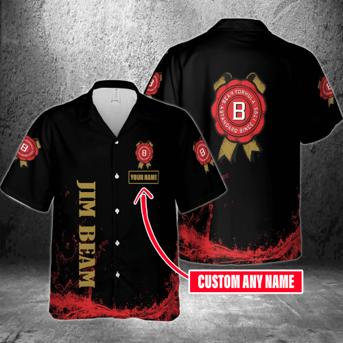 Jim Beam Custom Name 3D Button 3D Button Hawaiian Shirt Gift for Men Dad Father Gift for Men Dad Father 3HS-B7H0
