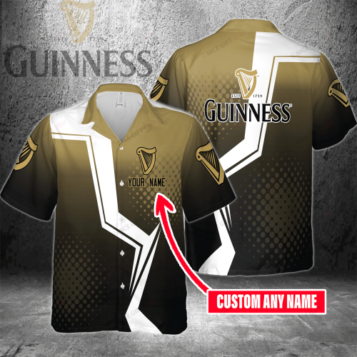 Guinness Custom Name 3D Button 3D Button Hawaiian Shirt Gift for Men Dad Father Gift for Men Dad Father 3HS-P9N5
