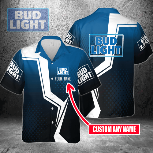 Bud Light Custom Name 3D Button 3D Button Hawaiian Shirt Gift for Men Dad Father Gift for Men Dad Father 3HS-N8C4