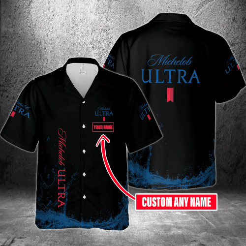 Michelob ULTRA Custom Name 3D Button 3D Button Hawaiian Shirt Gift for Men Dad Father Gift for Men Dad Father 3HS-J4R5