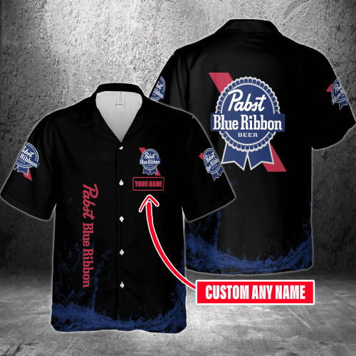 Pabst Blue Ribbon Custom Name 3D Button 3D Button Hawaiian Shirt Gift for Men Dad Father Gift for Men Dad Father 3HS-R6A5
