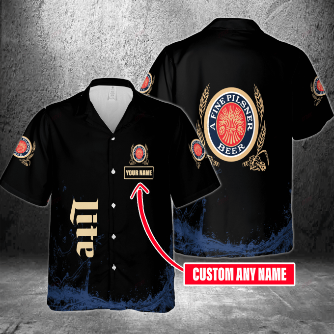 Miller Lite Custom Name 3D Button 3D Button Hawaiian Shirt Gift for Men Dad Father Gift for Men Dad Father 3HS-S8V2