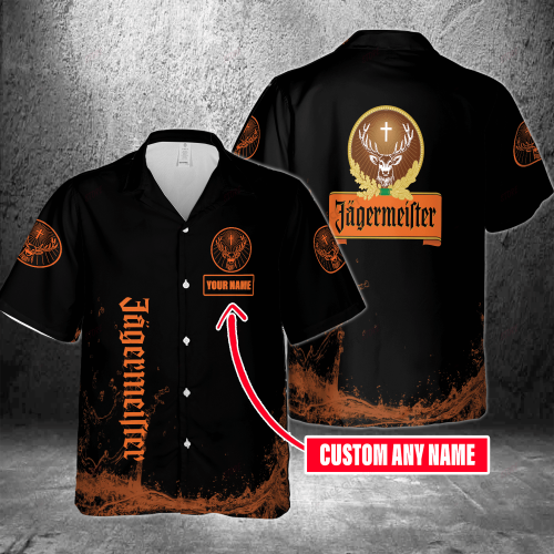 Jagermeister Custom Name 3D Button 3D Button Hawaiian Shirt Gift for Men Dad Father Gift for Men Dad Father 3HS-L1D2