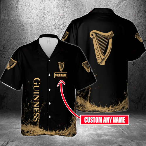 Guinness Custom Name 3D Button 3D Button Hawaiian Shirt Gift for Men Dad Father Gift for Men Dad Father 3HS-H8Y3