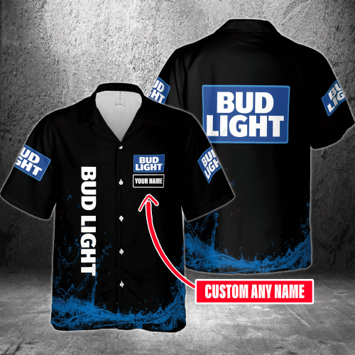 Bud Light Custom Name 3D Button 3D Button Hawaiian Shirt Gift for Men Dad Father Gift for Men Dad Father 3HS-M7W8
