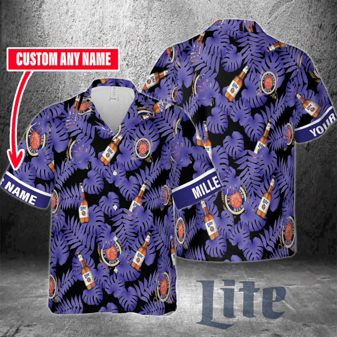Miller Lite Custom Name 3D Button 3D Button Hawaiian Shirt Gift for Men Dad Father Gift for Men Dad Father 3HS-F8W9