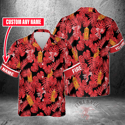 Fireball Cinnamon Whisky Custom Name 3D Button 3D Button Hawaiian Shirt Gift for Men Dad Father Gift for Men Dad Father 3HS-C3I0