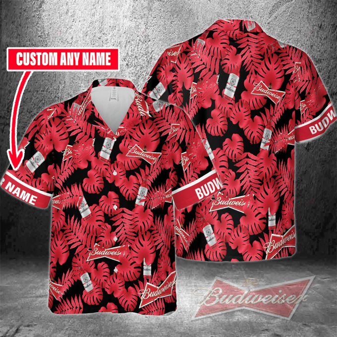 Budweiser Custom Name 3D Button 3D Button Hawaiian Shirt Gift for Men Dad Father Gift for Men Dad Father 3HS-G3Q3