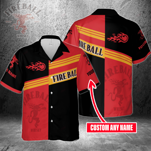 Fireball Cinnamon Whisky Custom Name 3D Button 3D Button Hawaiian Shirt Gift for Men Dad Father Gift for Men Dad Father 3HS-K7C9