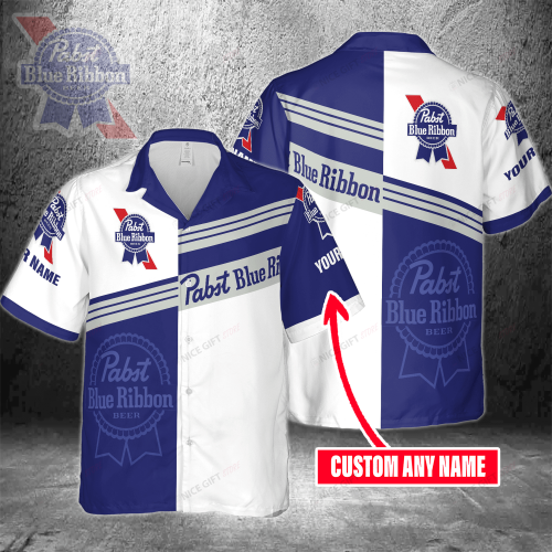 Pabst Blue Ribbon Custom Name 3D Button 3D Button Hawaiian Shirt Gift for Men Dad Father Gift for Men Dad Father 3HS-K8G6