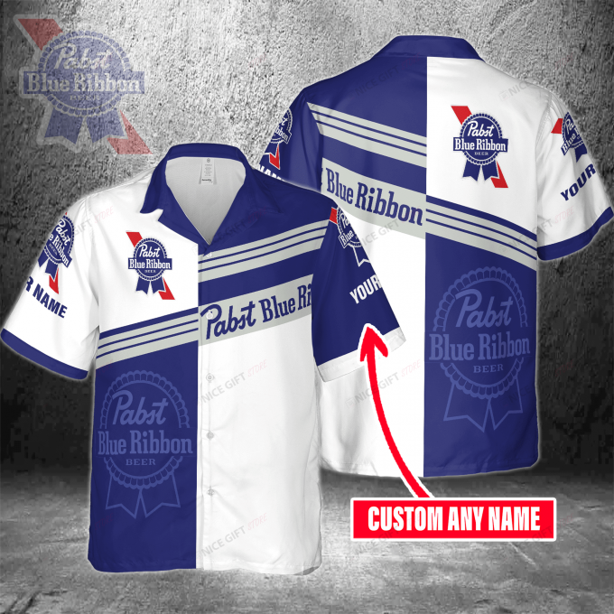 Pabst Blue Ribbon Custom Name 3D Button 3D Button Hawaiian Shirt Gift for Men Dad Father Gift for Men Dad Father 3HS-K8G6