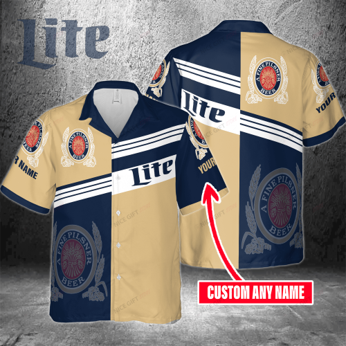 Miller Lite Custom Name 3D Button 3D Button Hawaiian Shirt Gift for Men Dad Father Gift for Men Dad Father 3HS-U0Y0