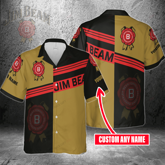 Jim Beam Custom Name 3D Button 3D Button Hawaiian Shirt Gift for Men Dad Father Gift for Men Dad Father 3HS-Y9A6