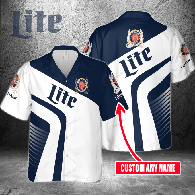 Miller Lite Custom Name 3D Button 3D Button Hawaiian Shirt Gift for Men Dad Father Gift for Men Dad Father 3HS-H4E3