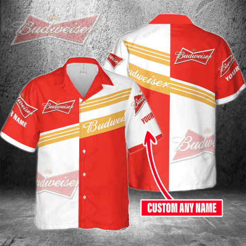 Budweiser Custom Name 3D Button 3D Button Hawaiian Shirt Gift for Men Dad Father Gift for Men Dad Father 3HS-O2J2