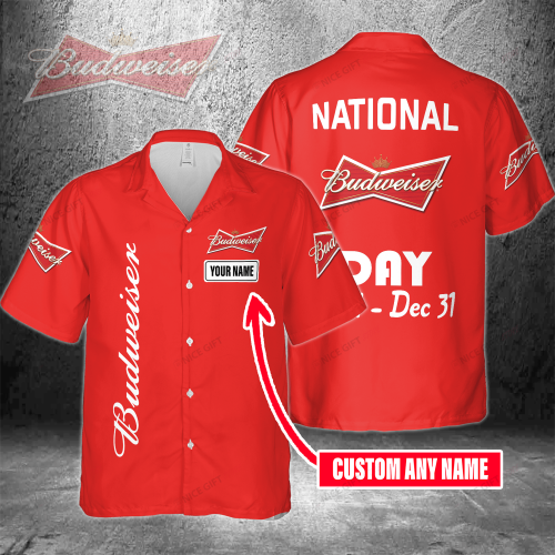 National Budweiser Day Jan 1 – Dec 31 Custom Name 3D Button 3D Button Hawaiian Shirt Gift for Men Dad Father Gift for Men Dad Father 3HS-R3J2