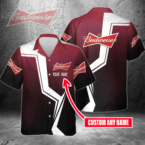 Budweiser Custom Name 3D Button 3D Button Hawaiian Shirt Gift for Men Dad Father Gift for Men Dad Father 3HS-K8F4