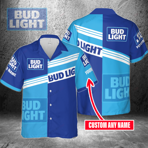 Bud Light Custom Name 3D Button 3D Button Hawaiian Shirt Gift for Men Dad Father Gift for Men Dad Father 3HS-T8N2