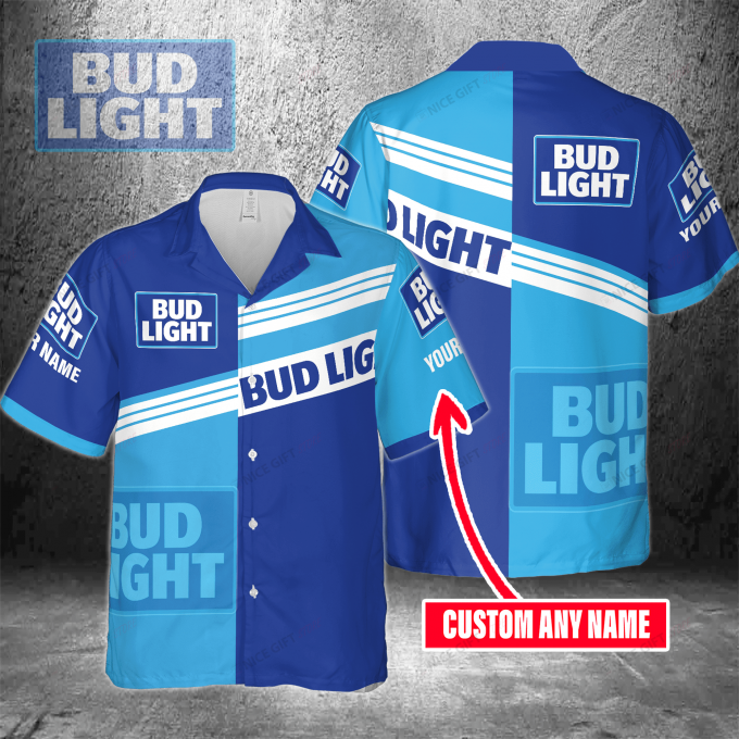 Bud Light Custom Name 3D Button 3D Button Hawaiian Shirt Gift for Men Dad Father Gift for Men Dad Father 3HS-T8N2