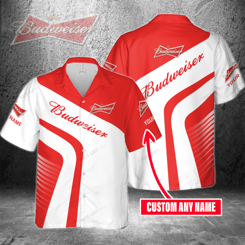 Budweiser Custom Name 3D Button 3D Button Hawaiian Shirt Gift for Men Dad Father Gift for Men Dad Father 3HS-O6D6