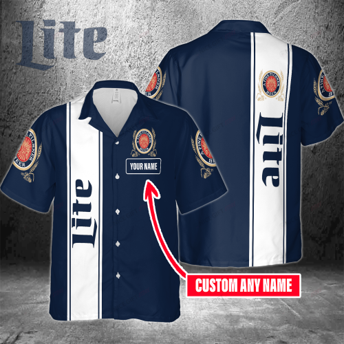 Miller Lite Custom Name 3D Button 3D Button Hawaiian Shirt Gift for Men Dad Father Gift for Men Dad Father 3HS-E0C4