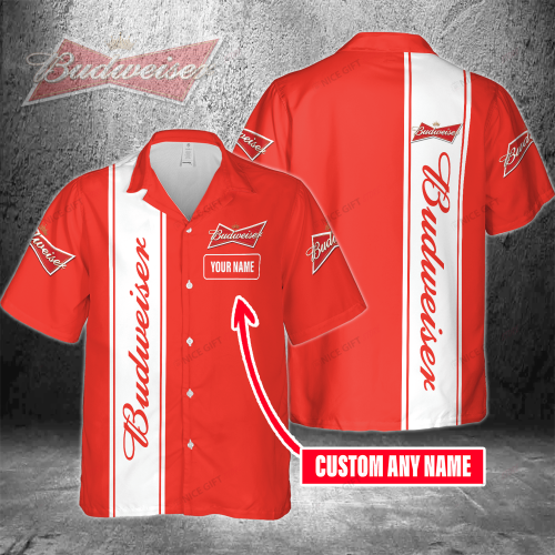 Budweiser Custom Name 3D Button 3D Button Hawaiian Shirt Gift for Men Dad Father Gift for Men Dad Father 3HS-P1E3
