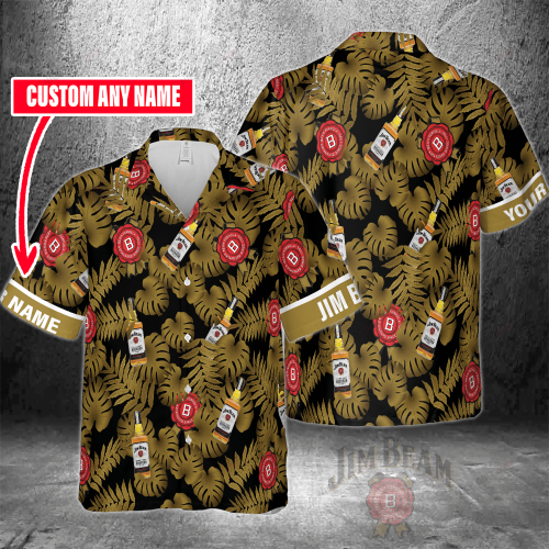 Jim Beam Custom Name 3D Button 3D Button Hawaiian Shirt Gift for Men Dad Father Gift for Men Dad Father 3HS-C6Y7