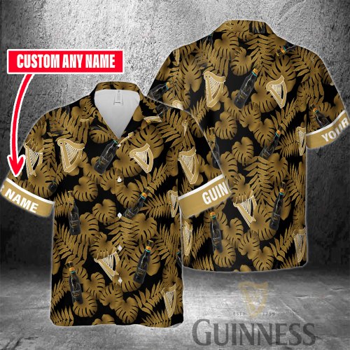 Guinness Custom Name 3D Button 3D Button Hawaiian Shirt Gift for Men Dad Father Gift for Men Dad Father 3HS-J4N1
