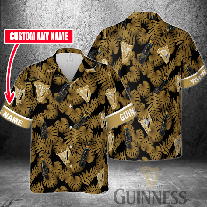 Guinness Custom Name 3D Button 3D Button Hawaiian Shirt Gift for Men Dad Father Gift for Men Dad Father 3HS-J4N1