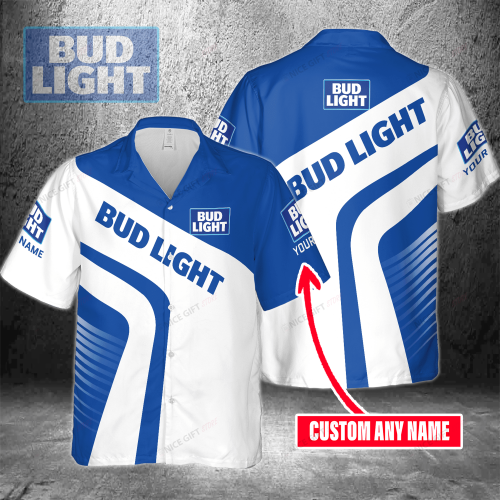 Bud Light Custom Name 3D Button 3D Button Hawaiian Shirt Gift for Men Dad Father Gift for Men Dad Father 3HS-D2Q0