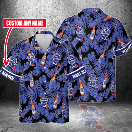 Pabst Blue Ribbon Custom Name 3D Button 3D Button Hawaiian Shirt Gift for Men Dad Father Gift for Men Dad Father 3HS-R8S2