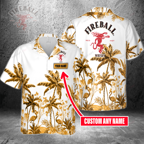 Fireball Cinnamon Whisky Custom Name 3D Button 3D Button Hawaiian Shirt Gift for Men Dad Father Gift for Men Dad Father 3HS-R5E3