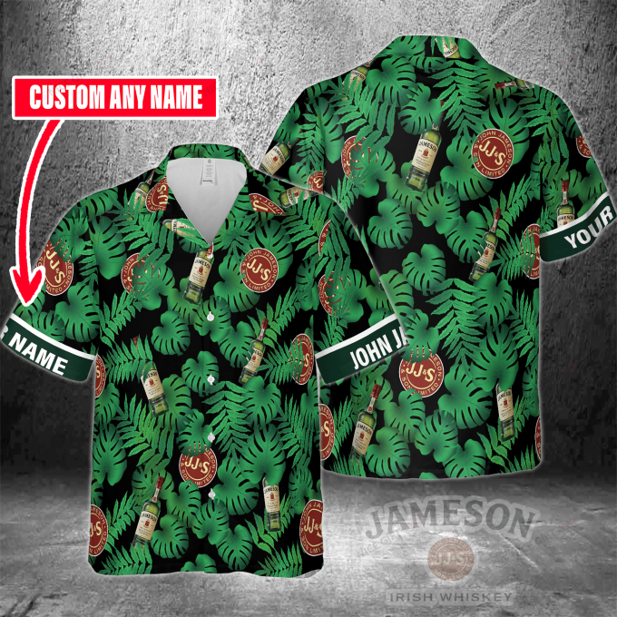 Jameson Irish Whiskey Custom Name 3D Button 3D Button Hawaiian Shirt Gift for Men Dad Father Gift for Men Dad Father 3HS-N1F3