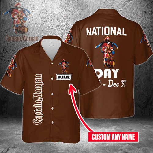 National Captain Morgan Day Jan 1 – Dec 31 Custom Name 3D Button 3D Button Hawaiian Shirt Gift for Men Dad Father Gift for Men Dad Father 3HS-U0I9