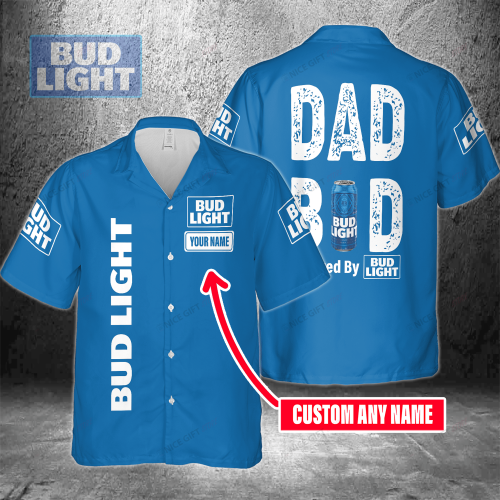 Dad Bod Powered By Bud Light Custom Name 3D Button 3D Button Hawaiian Shirt Gift for Men Dad Father Gift for Men Dad Father 3HS-P1D4