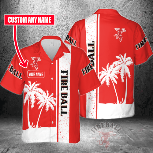 Fireball Cinnamon Whisky Custom Name 3D Button 3D Button Hawaiian Shirt Gift for Men Dad Father Gift for Men Dad Father 3HS-B1D3
