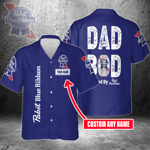 Dad Bod Powered By Pabst Blue Ribbon Custom Name 3D Button 3D Button Hawaiian Shirt Gift for Men Dad Father Gift for Men Dad Father 3HS-Q3X4