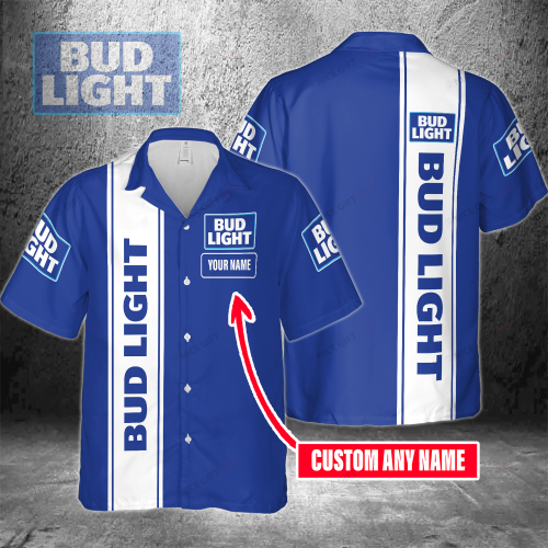 Bud Light Custom Name 3D Button 3D Button Hawaiian Shirt Gift for Men Dad Father Gift for Men Dad Father 3HS-V1U3