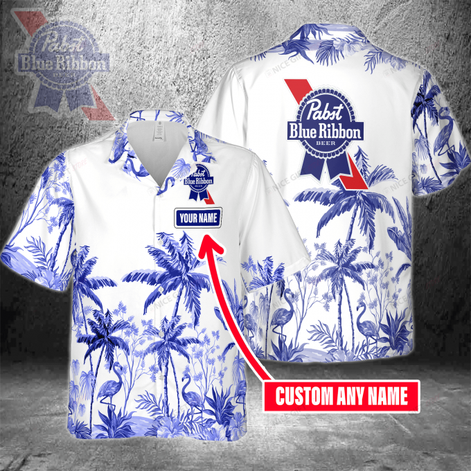 Pabst Blue Ribbon Custom Name 3D Button 3D Button Hawaiian Shirt Gift for Men Dad Father Gift for Men Dad Father 3HS-O1K6