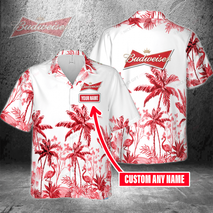 Budweiser Custom Name 3D Button 3D Button Hawaiian Shirt Gift for Men Dad Father Gift for Men Dad Father 3HS-X2E9