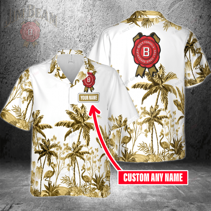 Jim Beam Custom Name 3D Button 3D Button Hawaiian Shirt Gift for Men Dad Father Gift for Men Dad Father 3HS-R1L7