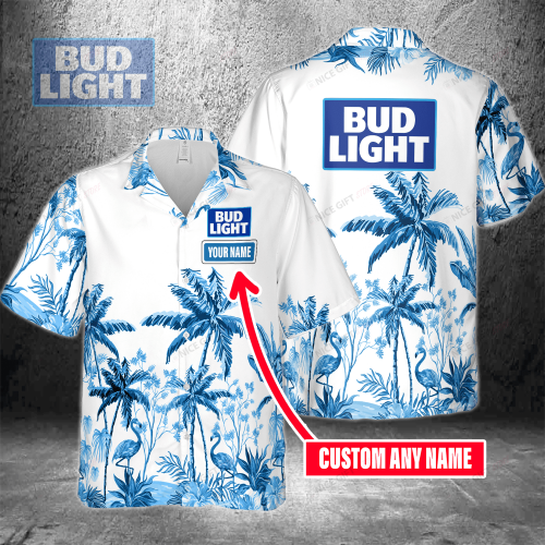 Bud Light Custom Name 3D Button 3D Button Hawaiian Shirt Gift for Men Dad Father Gift for Men Dad Father 3HS-P5I2