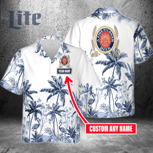 Miller Lite Custom Name 3D Button 3D Button Hawaiian Shirt Gift for Men Dad Father Gift for Men Dad Father 3HS-Y6D2
