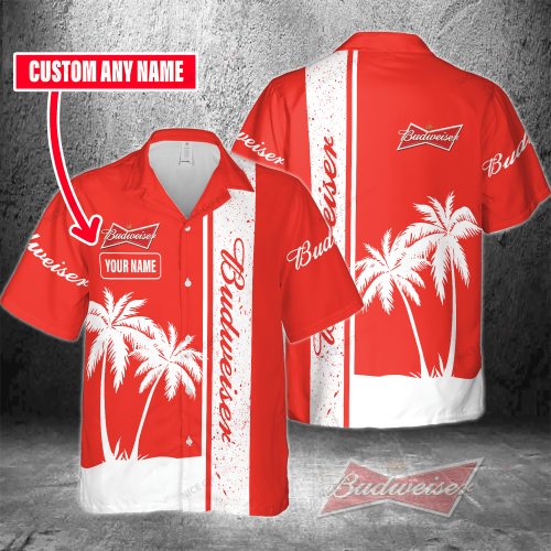 Budweiser Custom Name 3D Button 3D Button Hawaiian Shirt Gift for Men Dad Father Gift for Men Dad Father 3HS-R4K5